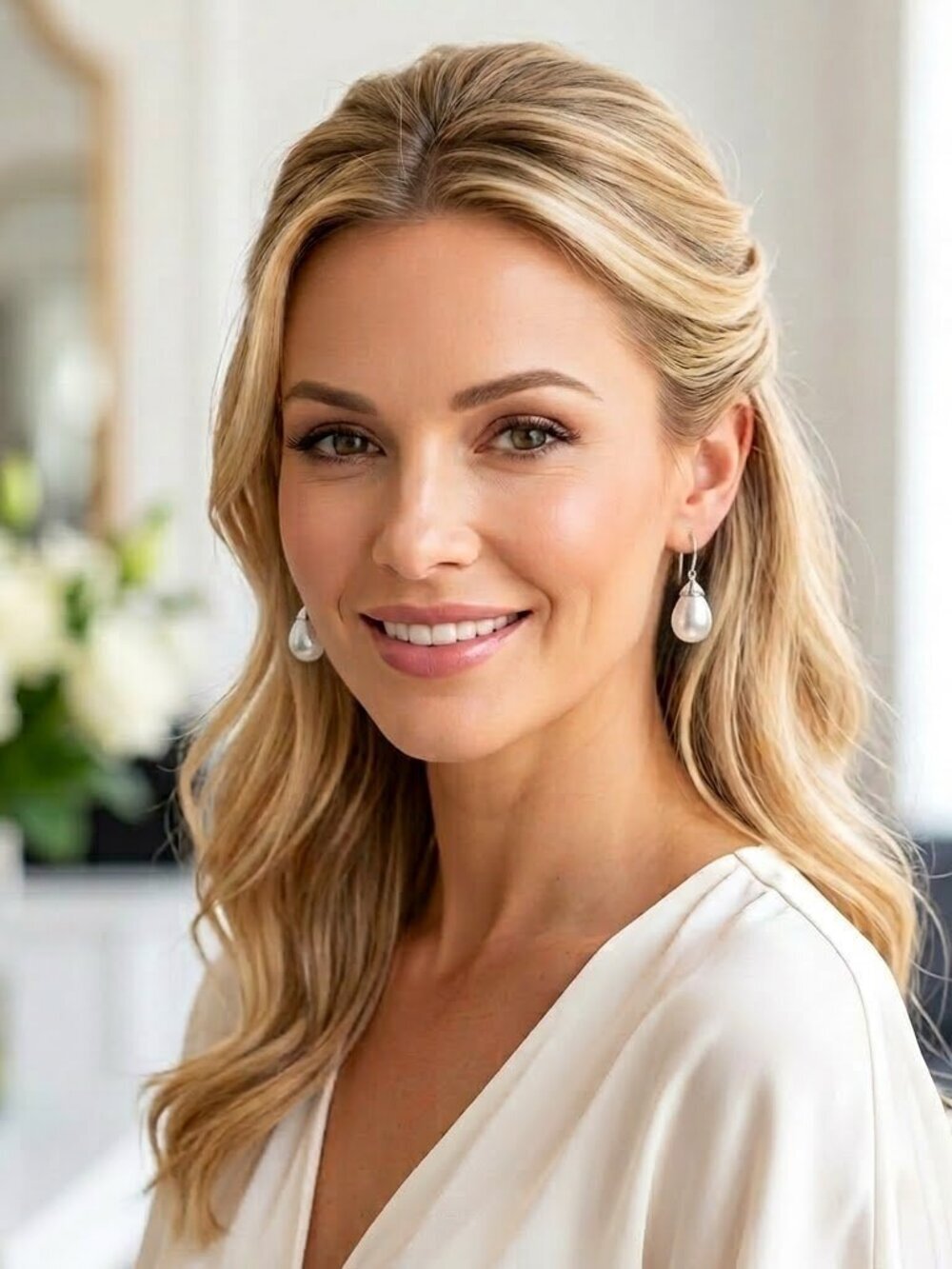 White Shell Pearl drop earrings In silver ๐ - Picture 2 of 8
